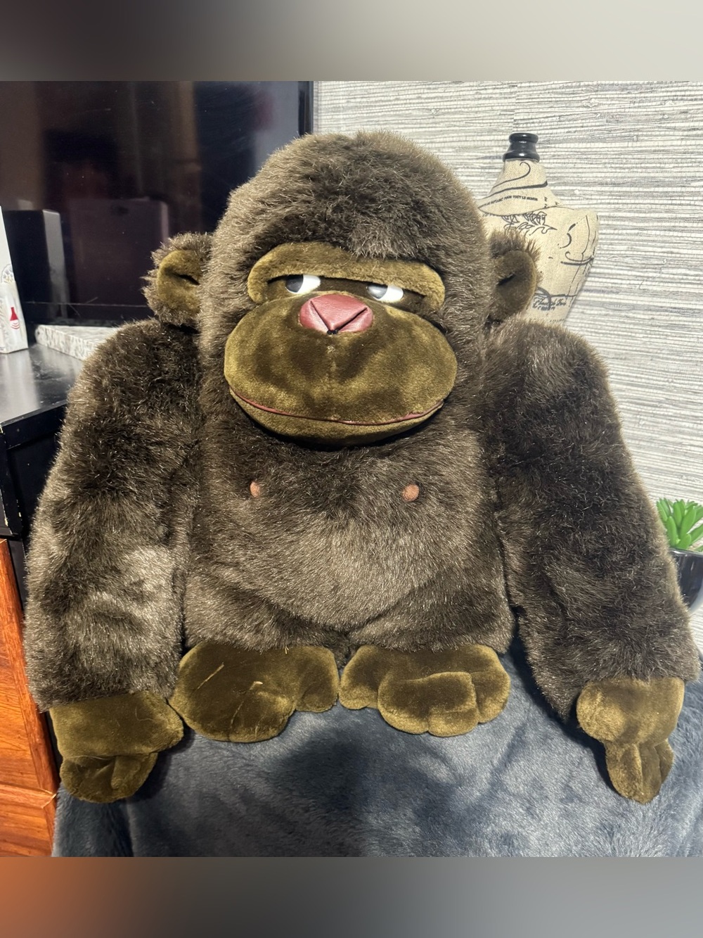 Vintage 1988 Dakin Tsuruya Gorilla Plush-Retro - GRUMPY Brown Ape Stuffed Animal
